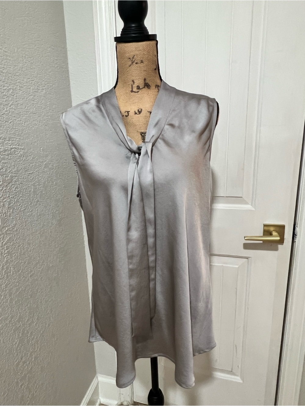 NWT Kasper Silver Satin Tie-Neck Sleeveless Camisole